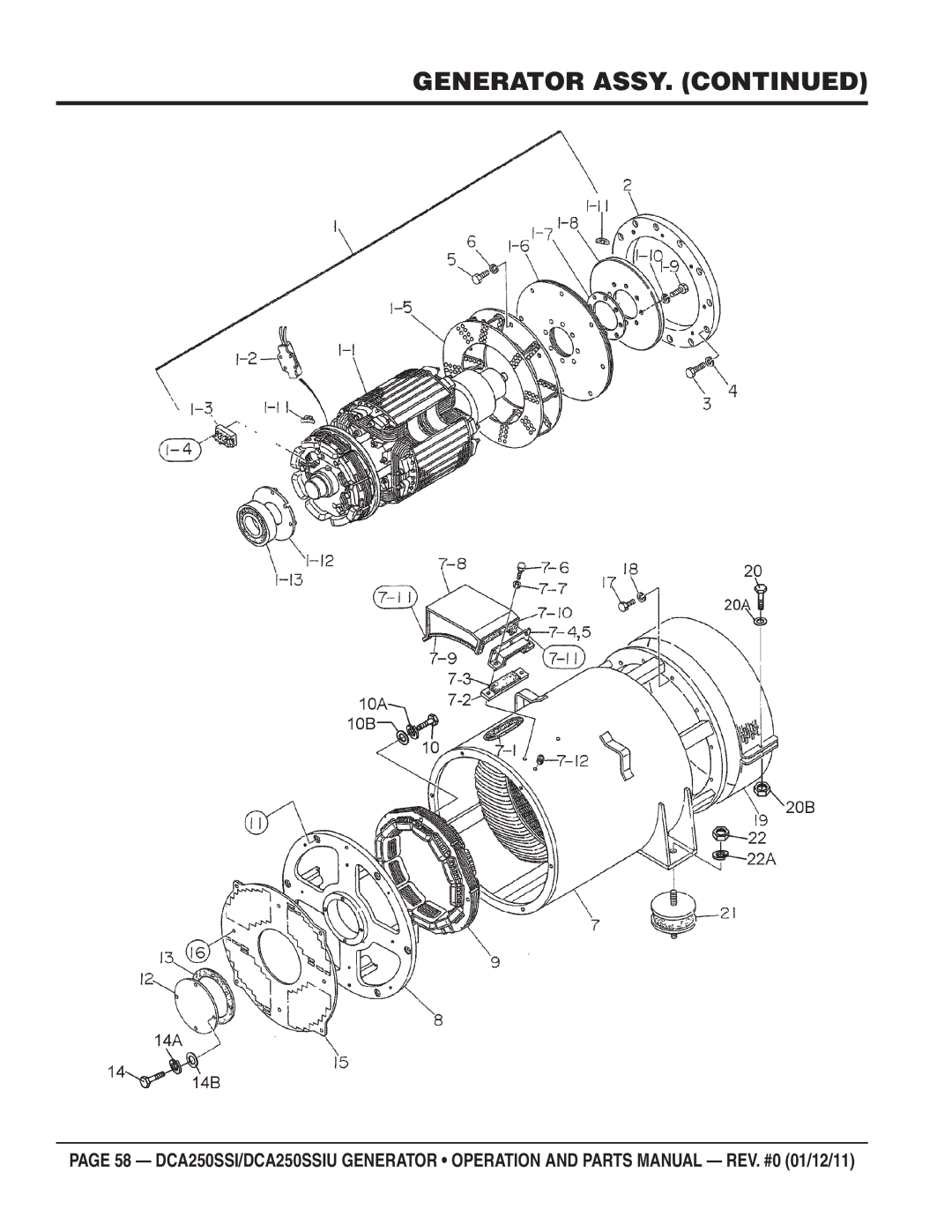 Multiquip DCA250SSIU manual Generator Assy 