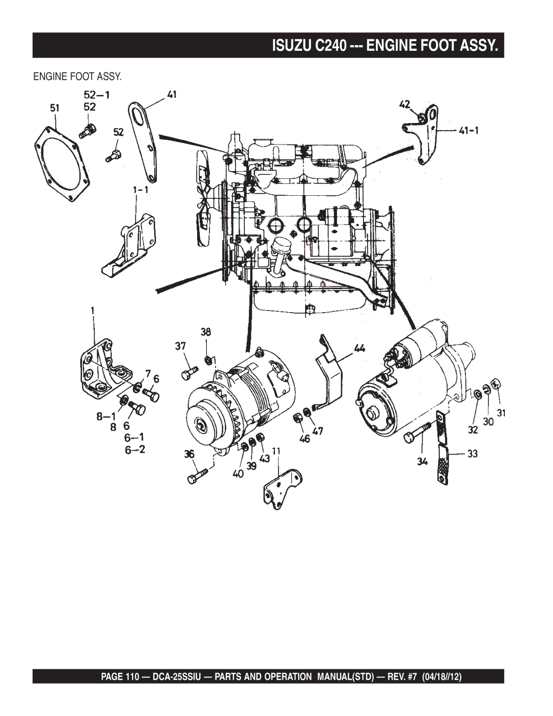 Multiquip DCA25SSIU manual Isuzu C240 --- Engine Foot Assy 