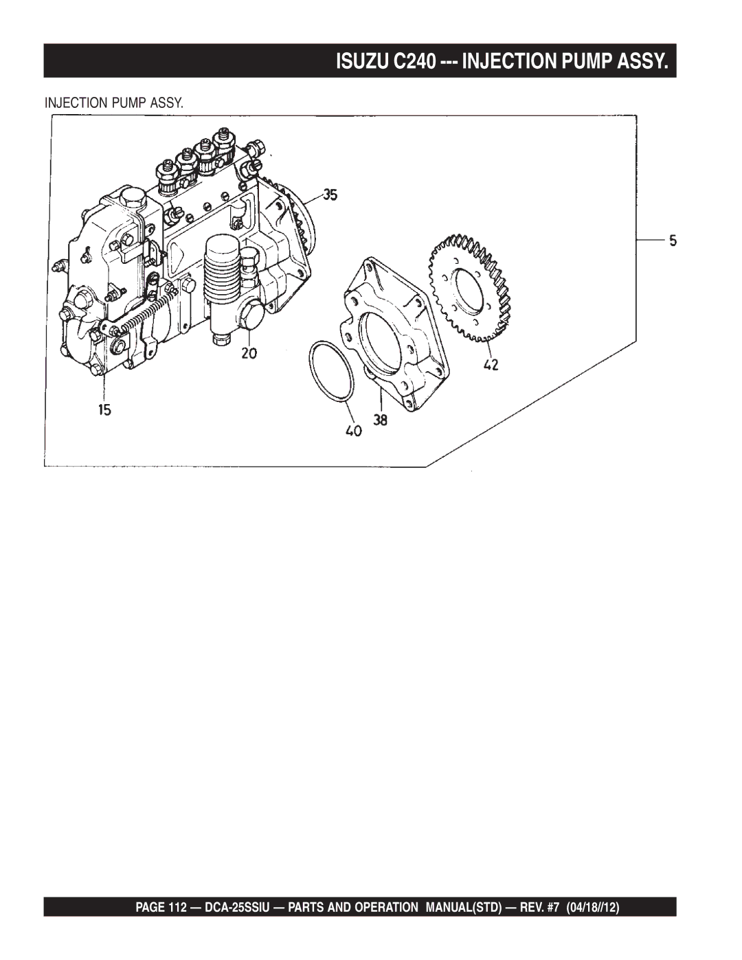 Multiquip DCA25SSIU manual Isuzu C240 --- Injection Pump Assy 