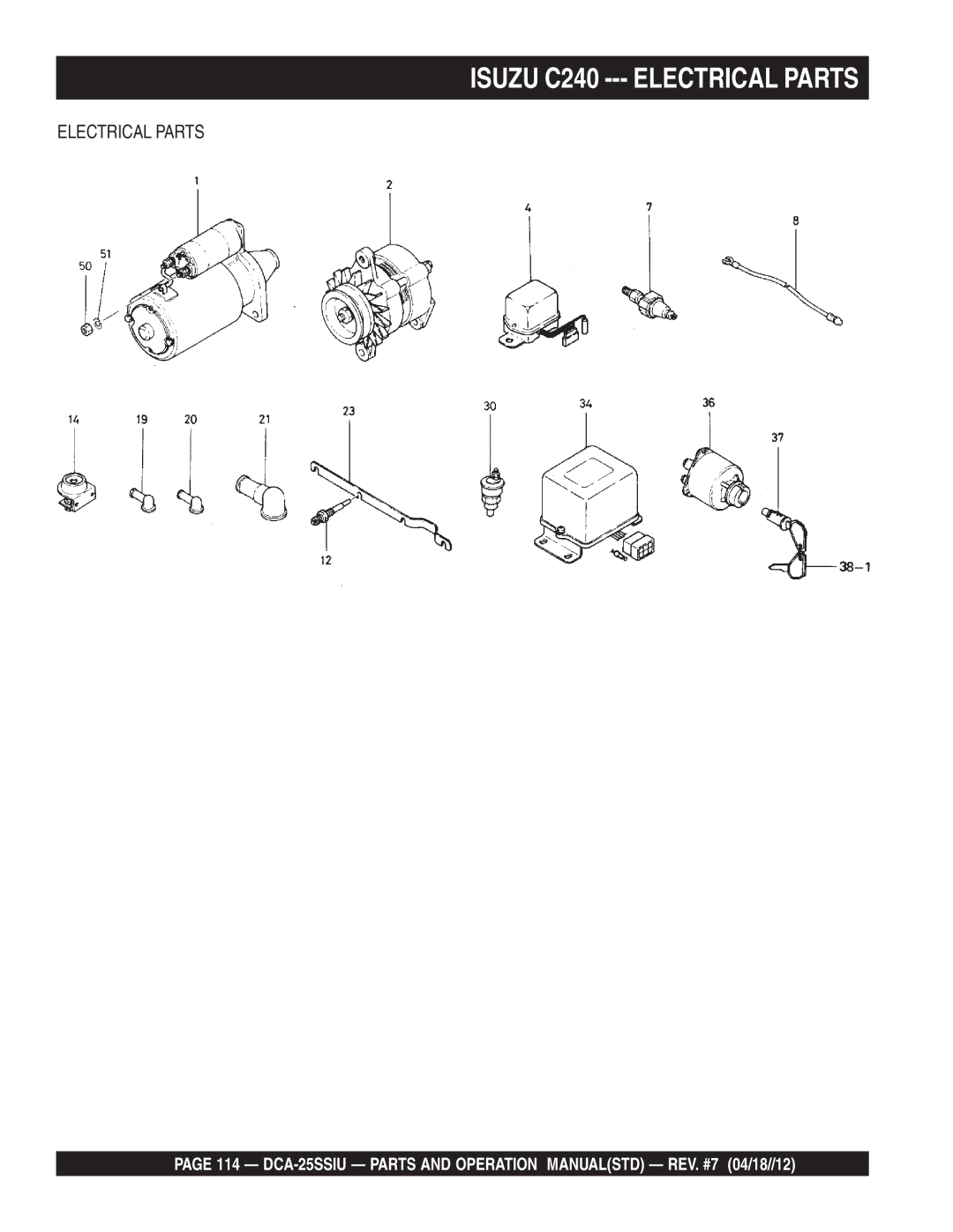 Multiquip DCA25SSIU manual Isuzu C240 --- Electrical Parts 