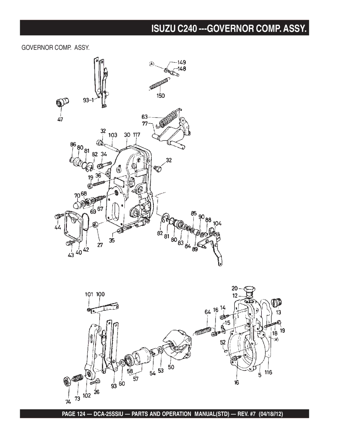 Multiquip DCA25SSIU manual Isuzu C240 ---GOVERNOR COMP. Assy, Governor COMP. Assy 