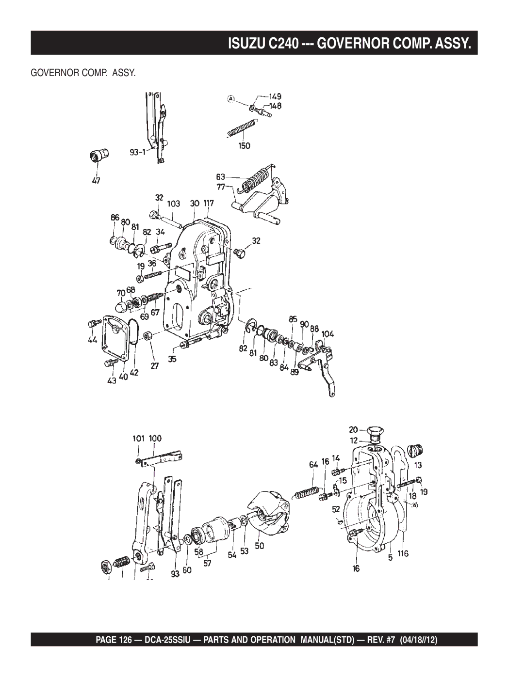 Multiquip DCA25SSIU manual Isuzu C240 --- Governor COMP. Assy 