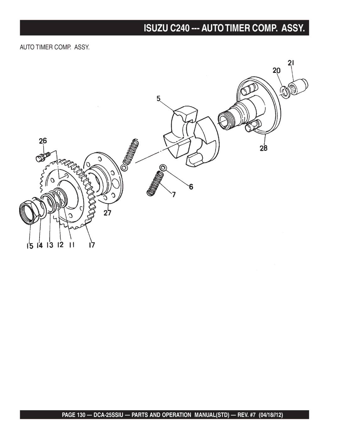 Multiquip DCA25SSIU manual Isuzu C240 --- Autotimer COMP. Assy, Auto Timer COMP. Assy 