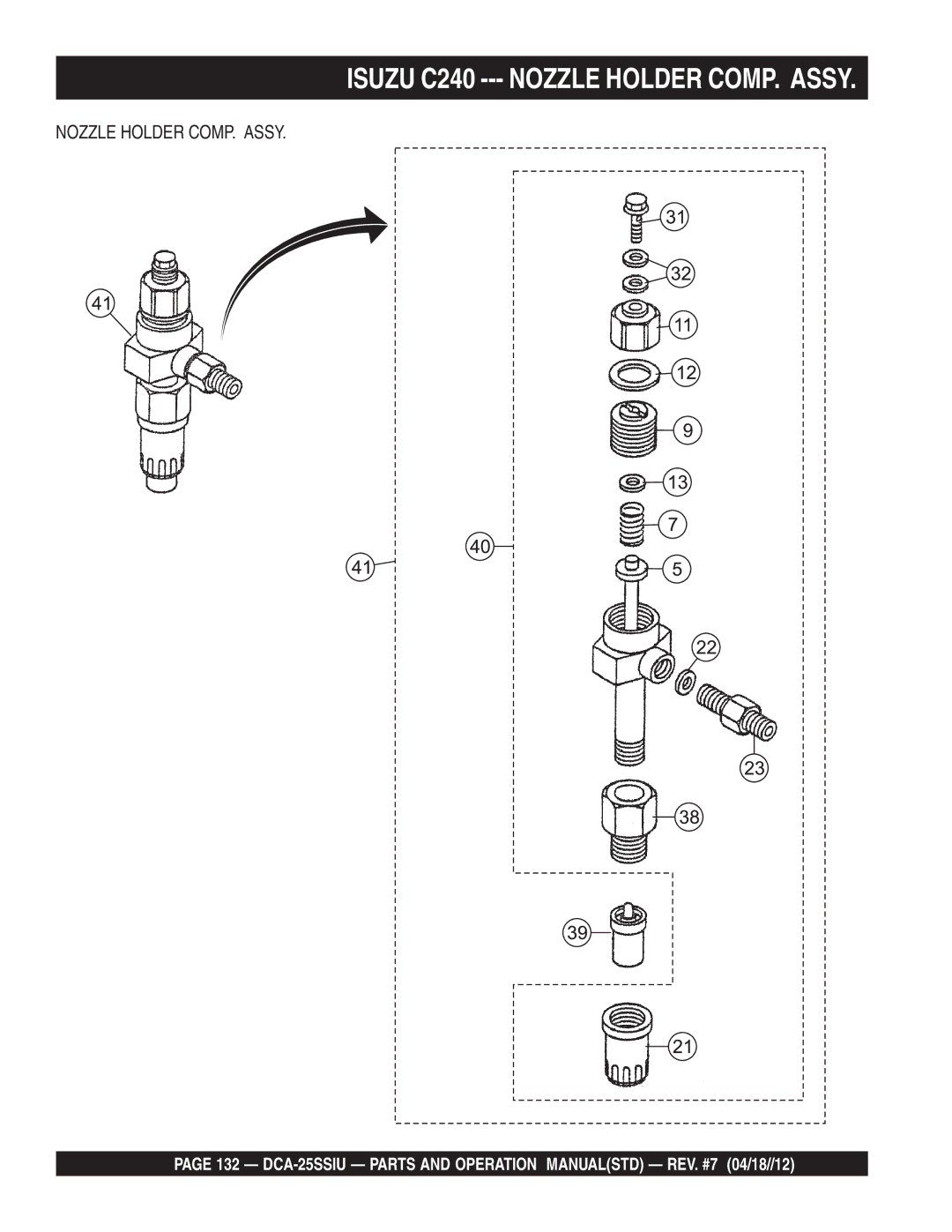 Multiquip DCA25SSIU manual Isuzu C240 --- Nozzle Holder COMP. Assy 