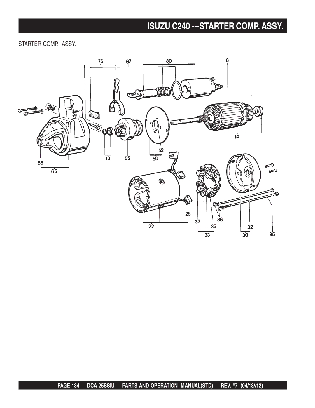 Multiquip DCA25SSIU manual Isuzu C240 ---STARTER COMP. Assy, Starter COMP. Assy 