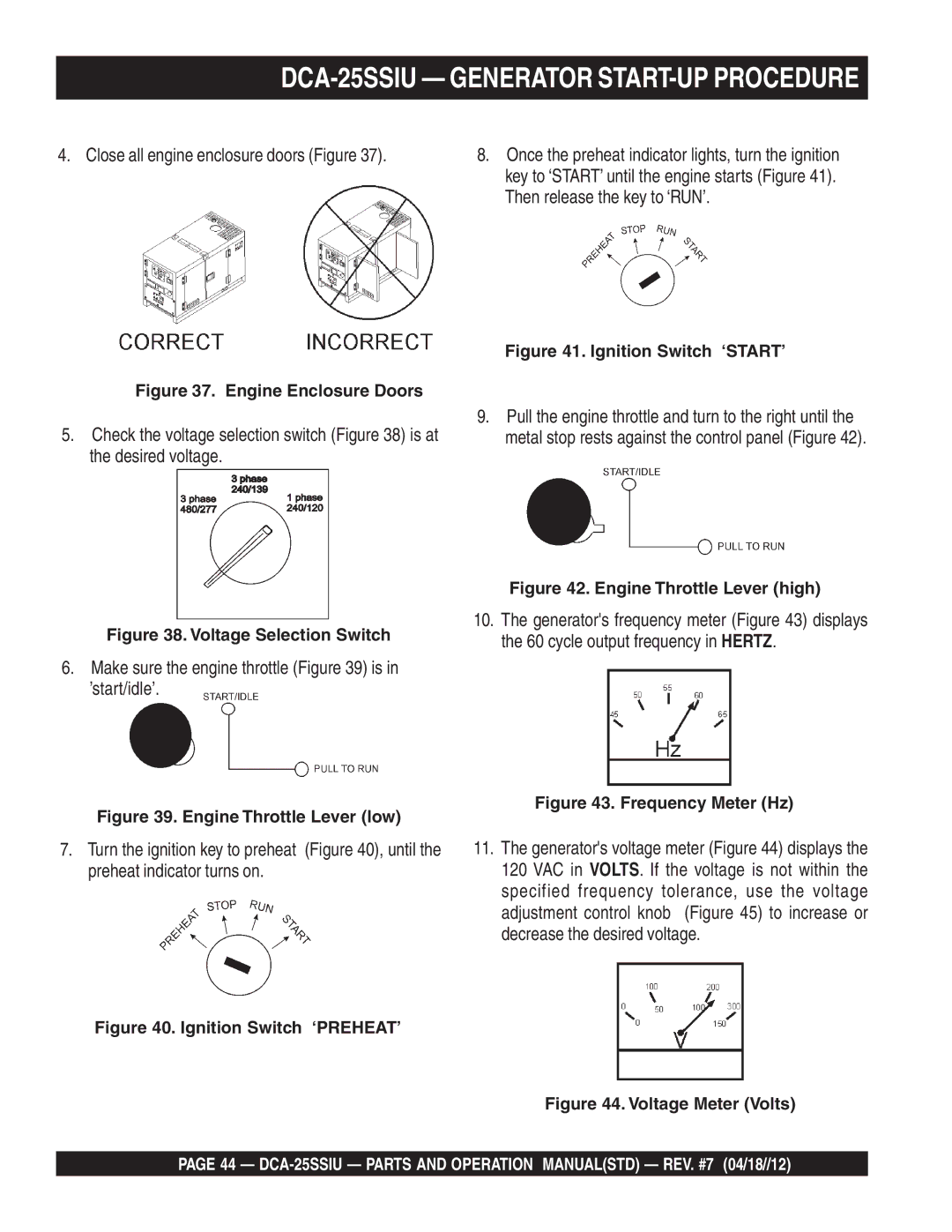 Multiquip DCA25SSIU manual DCA-25SSIU Generator START-UP Procedure, Engine Enclosure Doors 