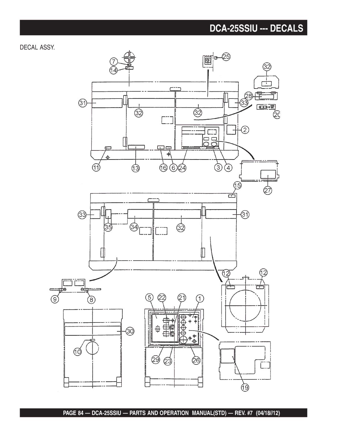 Multiquip DCA25SSIU manual DCA-25SSIU --- Decals, Decal Assy 