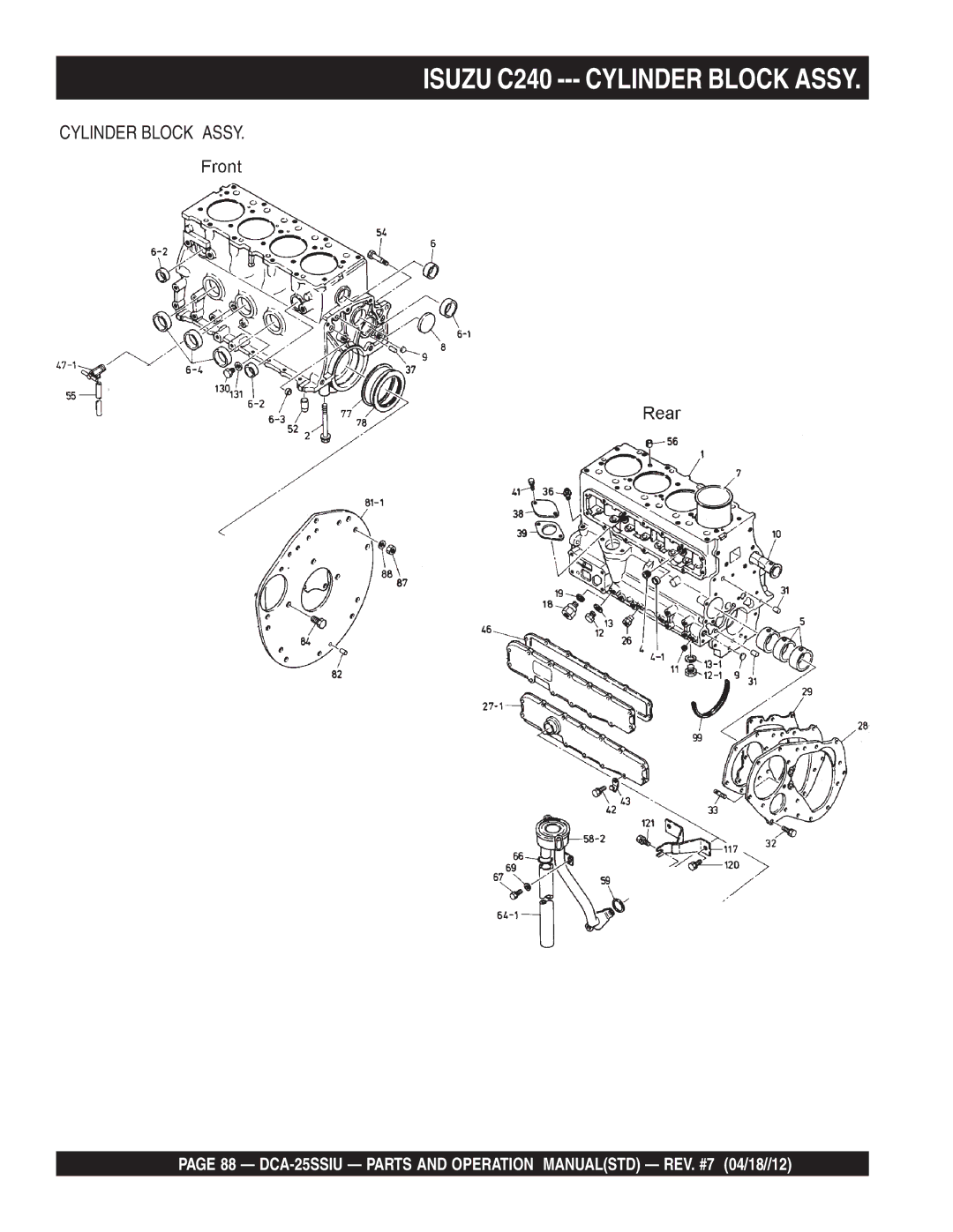 Multiquip DCA25SSIU manual Isuzu C240 --- Cylinder Block Assy 