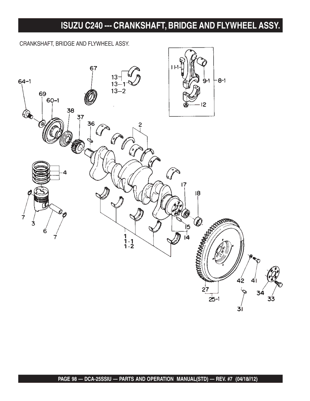 Multiquip DCA25SSIU manual Isuzu C240 --- CRANKSHAFT, Bridge and Flywheel Assy 