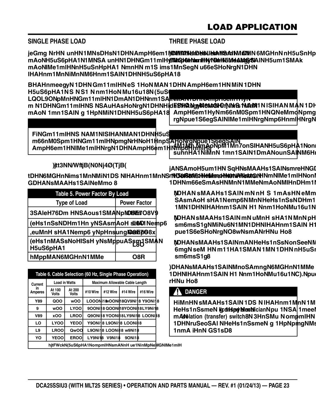 Multiquip dca25ssiu3 manual Load Application, Single Phase Load, Three Phase Load, Type of Load 