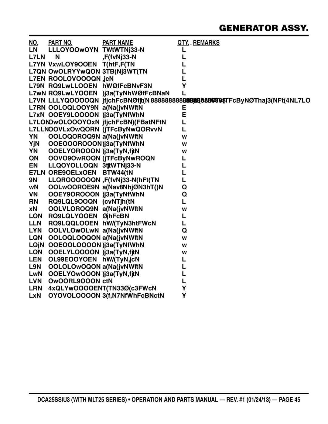 Multiquip dca25ssiu3 B1110200602, 7961025004, 0601822630, 8001070003, 8351611004, 8351612004, B1112300003, 0010310025 