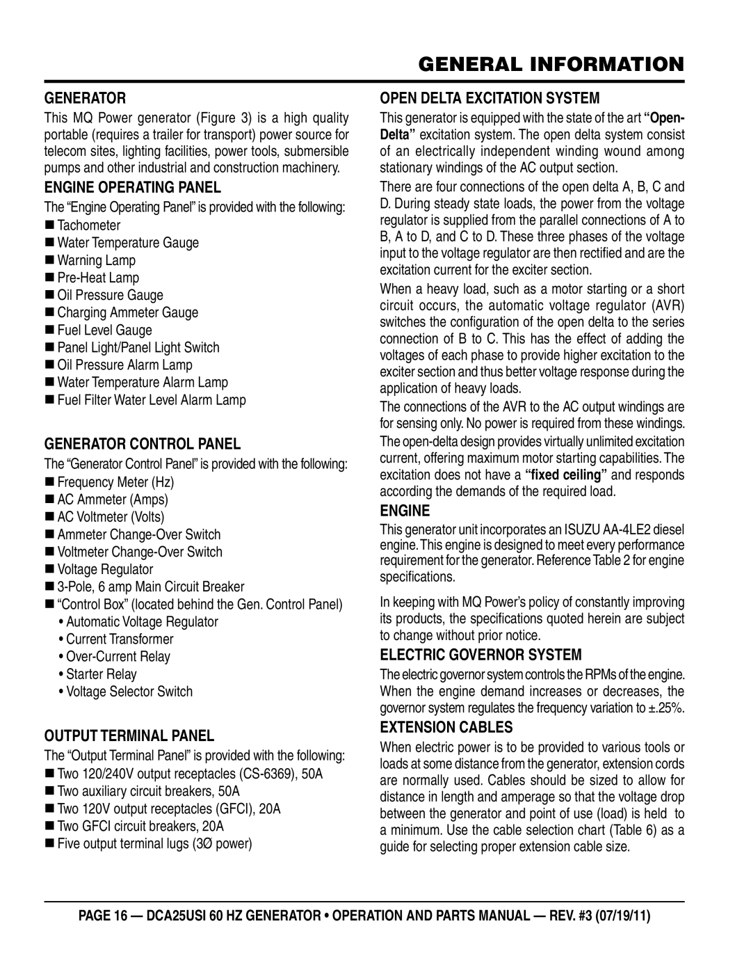 Multiquip DCA25USI manual General Information 