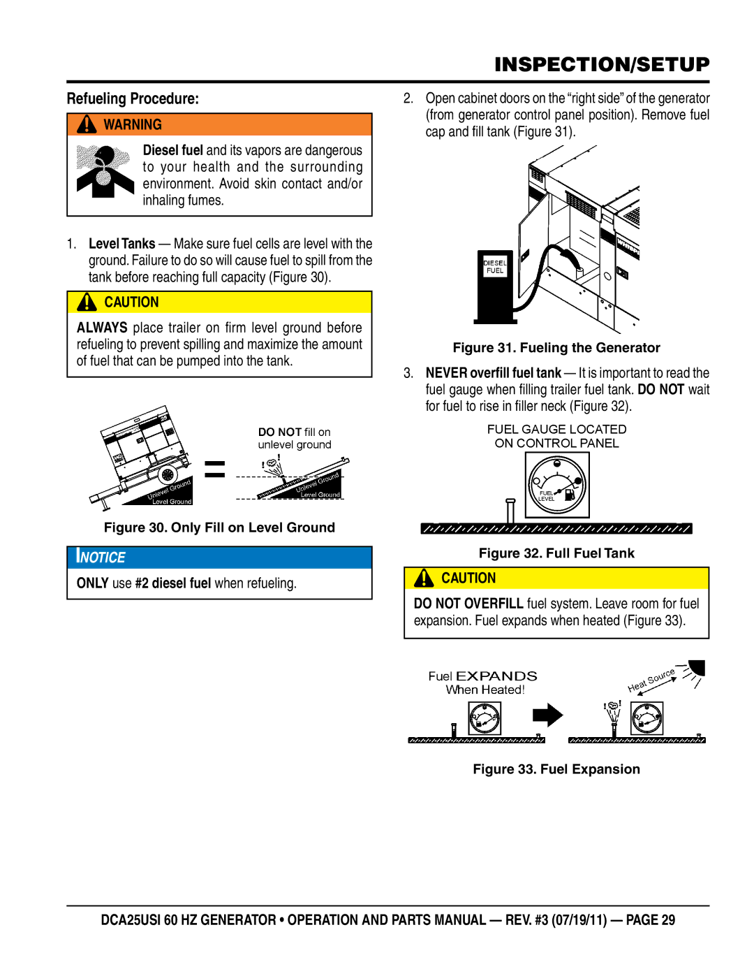 Multiquip DCA25USI manual Refueling Procedure, Only use #2 diesel fuel when refueling 