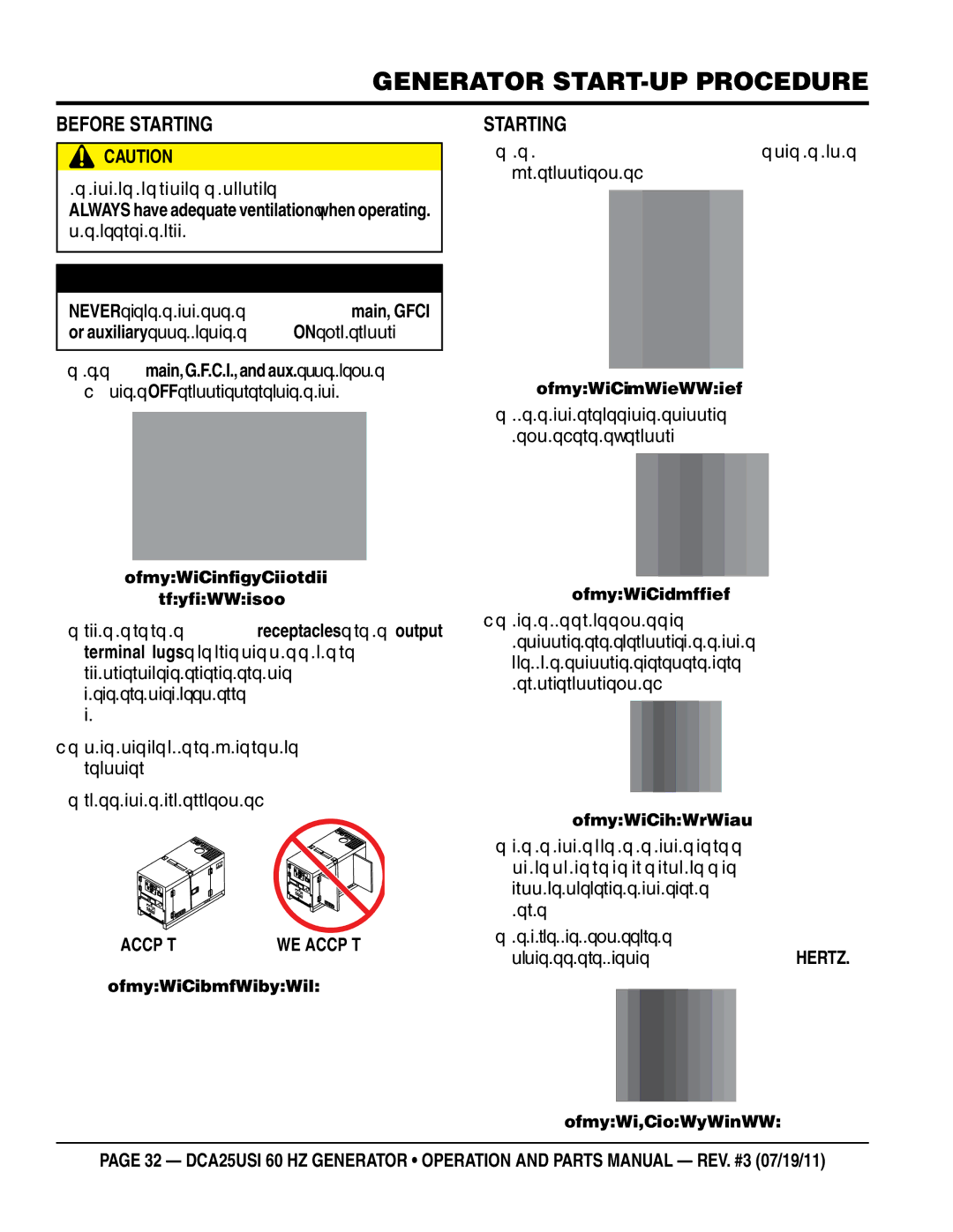 Multiquip DCA25USI manual Before Starting, Engine’s exhaust contains harmful emissions 