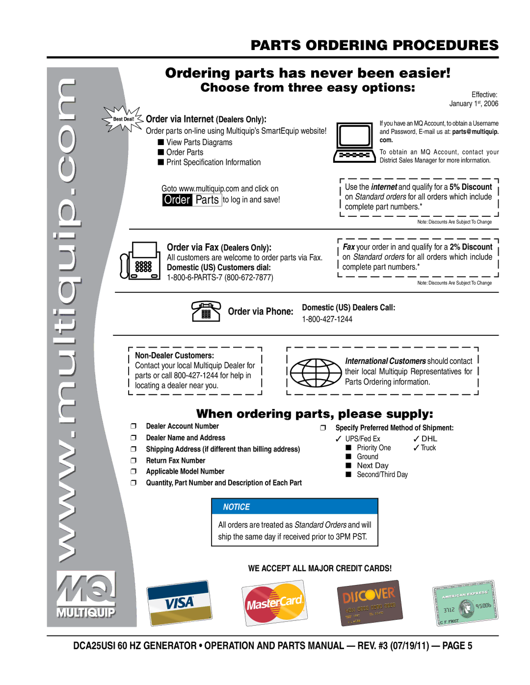 Multiquip DCA25USI manual Choose from three easy options 