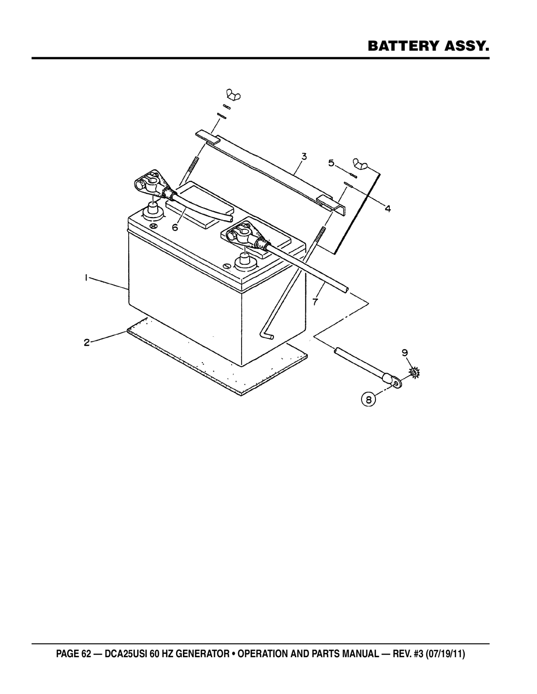 Multiquip DCA25USI manual Battery Assy 