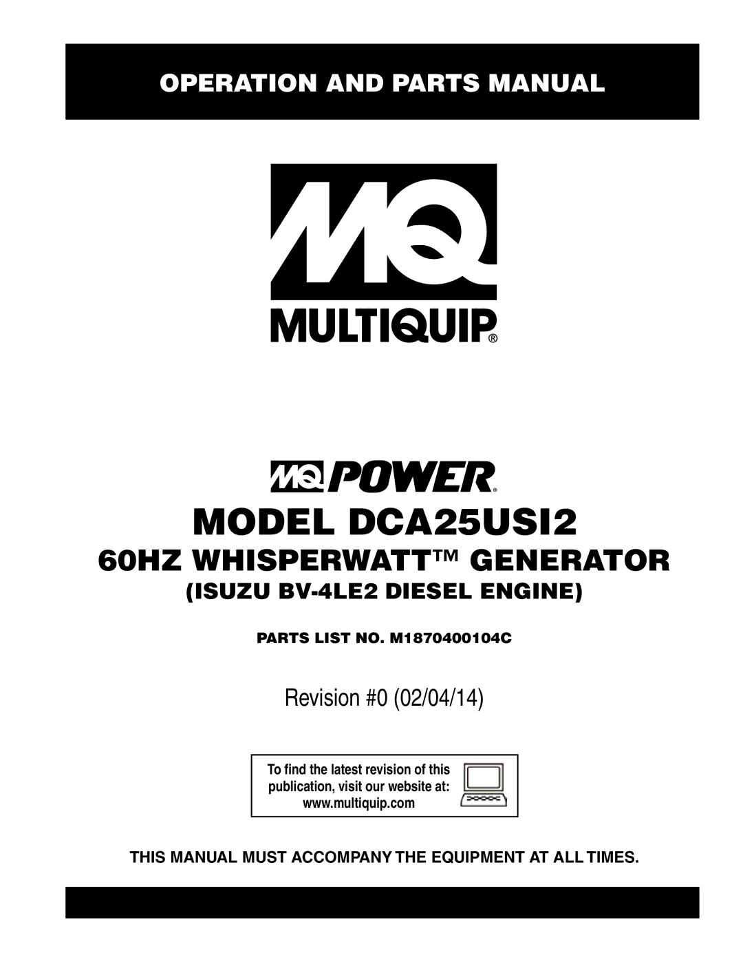 Multiquip manual Model dca25USI2 