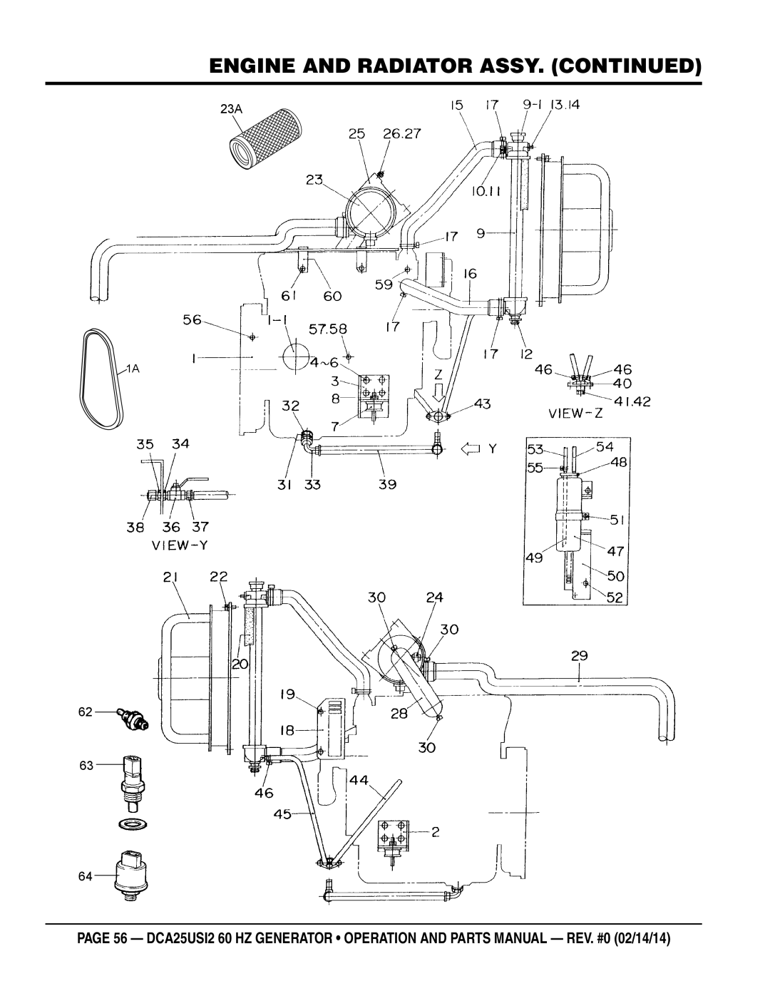 Multiquip dca25USI2 manual Engine and Radiator Assy 