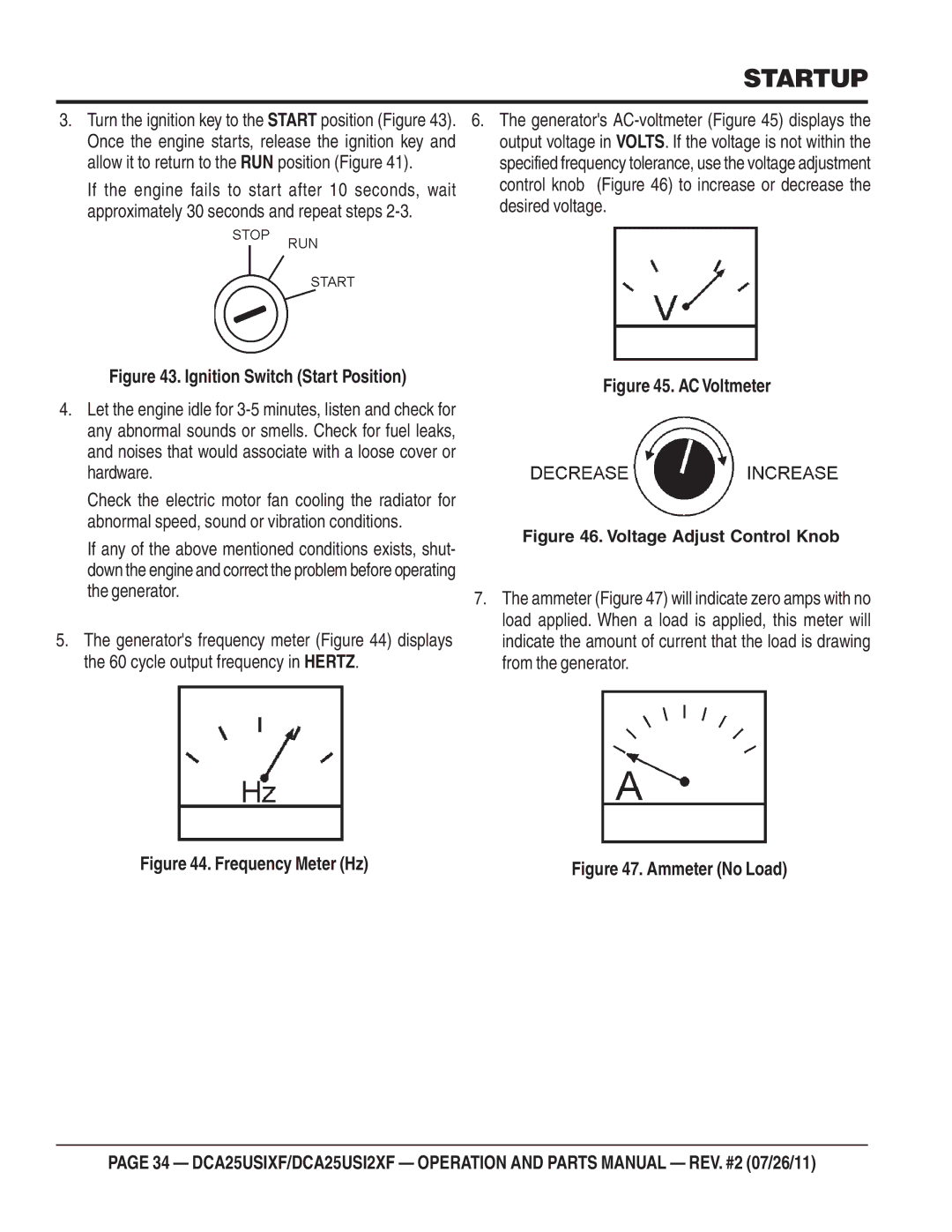 Multiquip DCA25USIXF, DCA25USI2XF operation manual Ignition Switch Start Position 