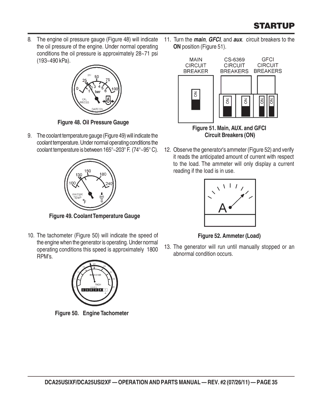 Multiquip DCA25USI2XF, DCA25USIXF operation manual Oil Pressure Gauge 