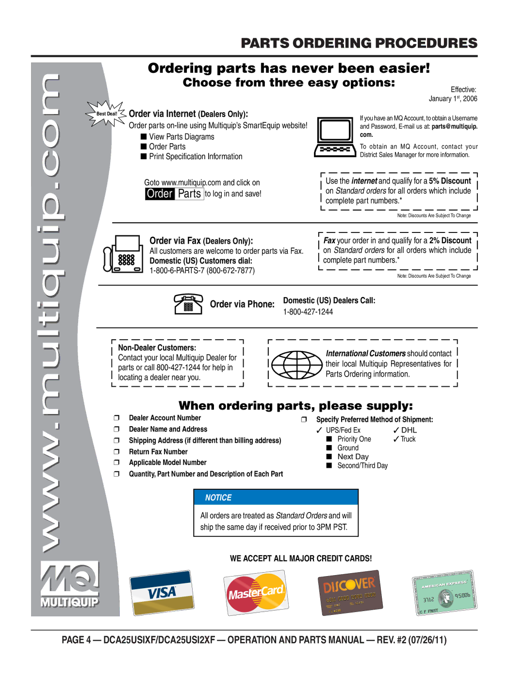 Multiquip DCA25USIXF, DCA25USI2XF operation manual Parts Ordering Procedures, Ordering parts has never been easier 