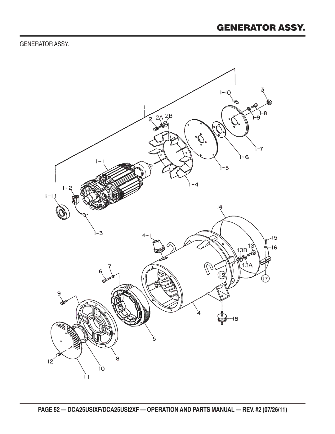 Multiquip DCA25USIXF, DCA25USI2XF operation manual Generator Assy 