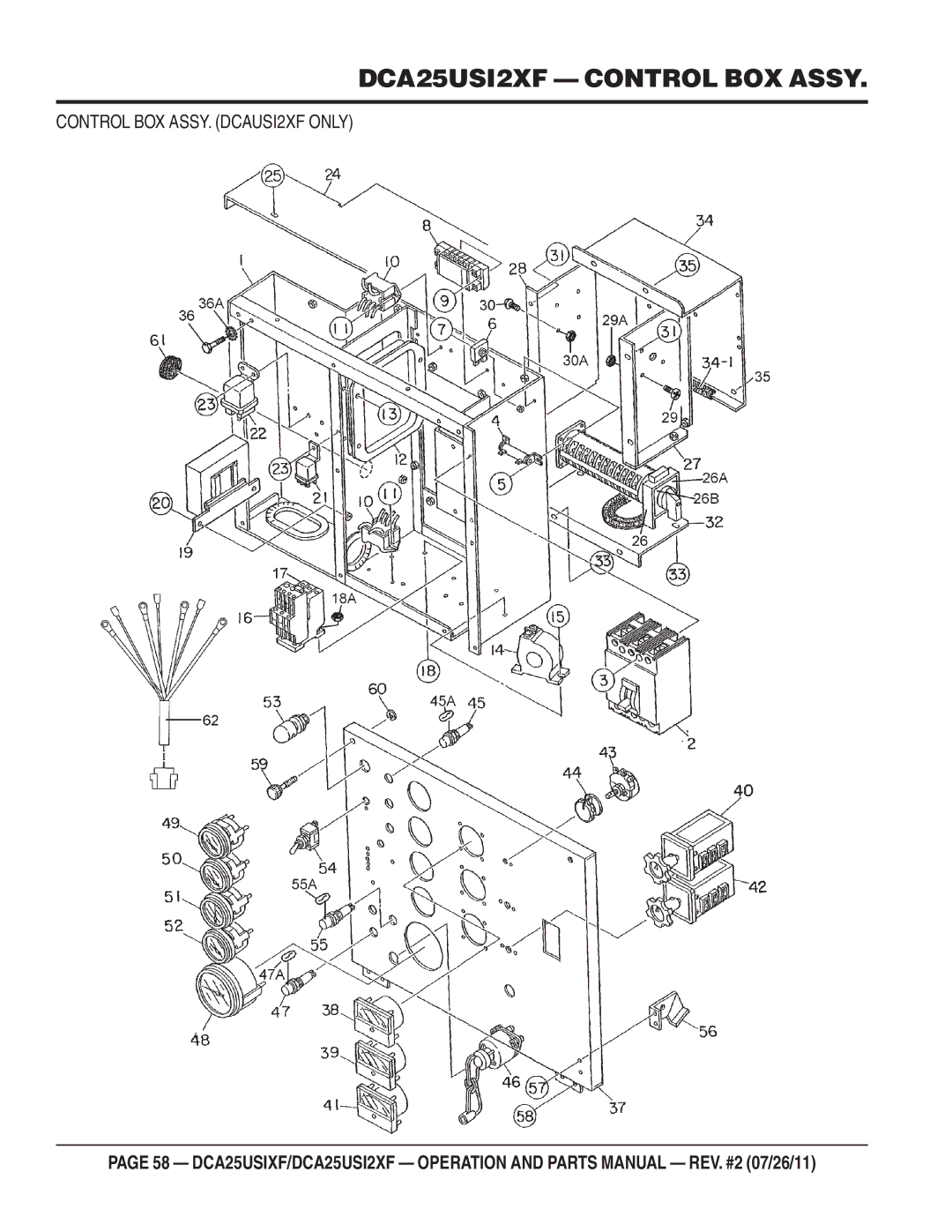 Multiquip DCA25USIXF operation manual DCA25USI2XF Control BOX Assy, Control BOX ASSY. DCAUSI2XF only 