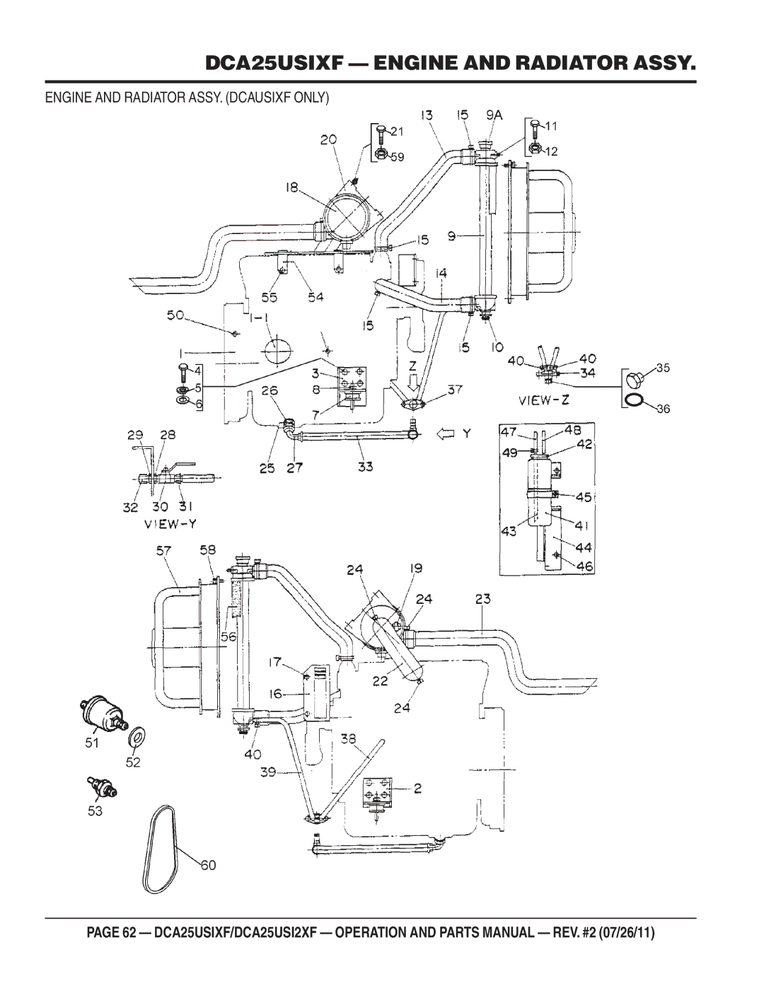 Multiquip DCA25USI2XF operation manual DCA25USIXF Engine and Radiator Assy, Engine and Radiator ASSY. Dcausixf only 