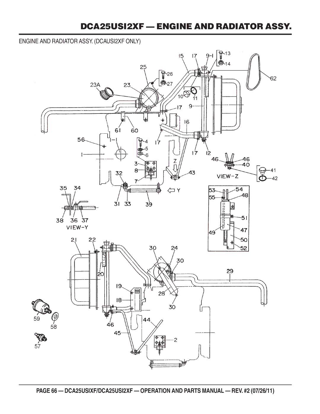 Multiquip DCA25USIXF operation manual DCA25USI2XF Engine and Radiator Assy, Engine and Radiator ASSY. DCAUSI2XF only 