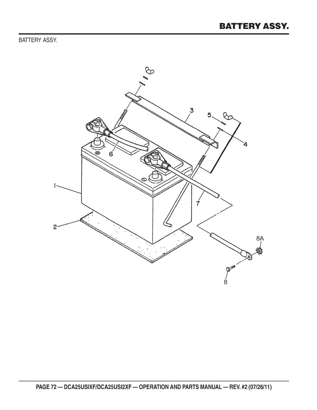 Multiquip DCA25USIXF, DCA25USI2XF operation manual Battery Assy 