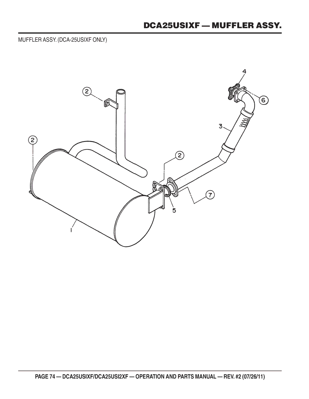 Multiquip DCA25USI2XF operation manual DCA25USIXF Muffler Assy, Muffler ASSY. DCA-25USIXF only 