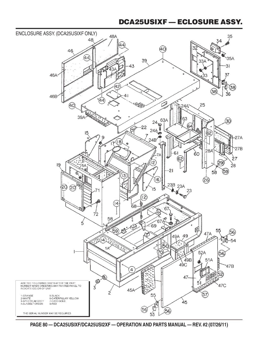 Multiquip DCA25USI2XF operation manual DCA25USIXF Eclosure Assy, Enclosure ASSY. DCA25USIXF only 