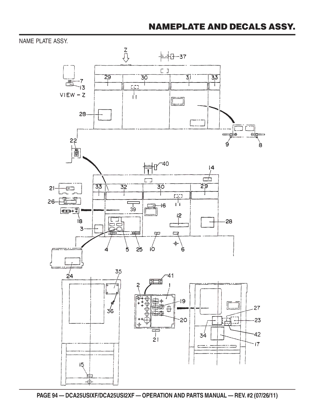 Multiquip DCA25USIXF, DCA25USI2XF operation manual Nameplate and Decals Assy, Name Plate Assy 