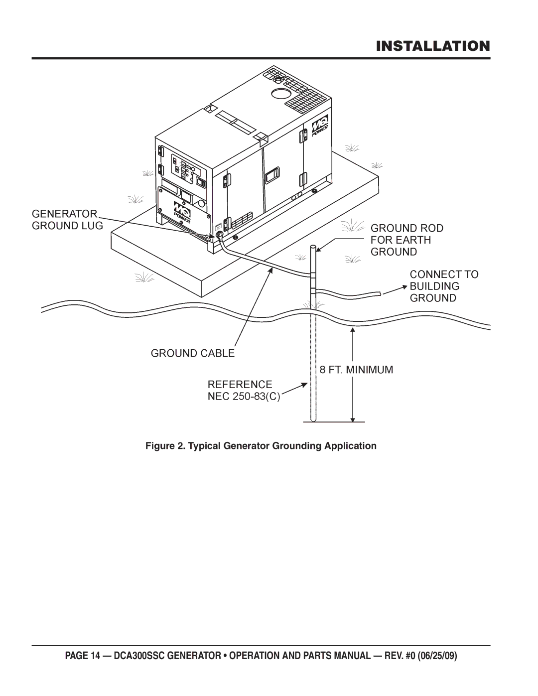 Multiquip DCA300SSC manual Installation, Typical Generator Grounding Application 