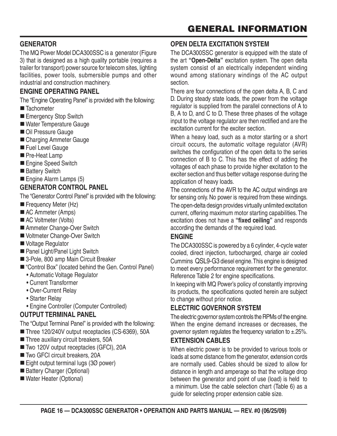 Multiquip DCA300SSC manual General Information 