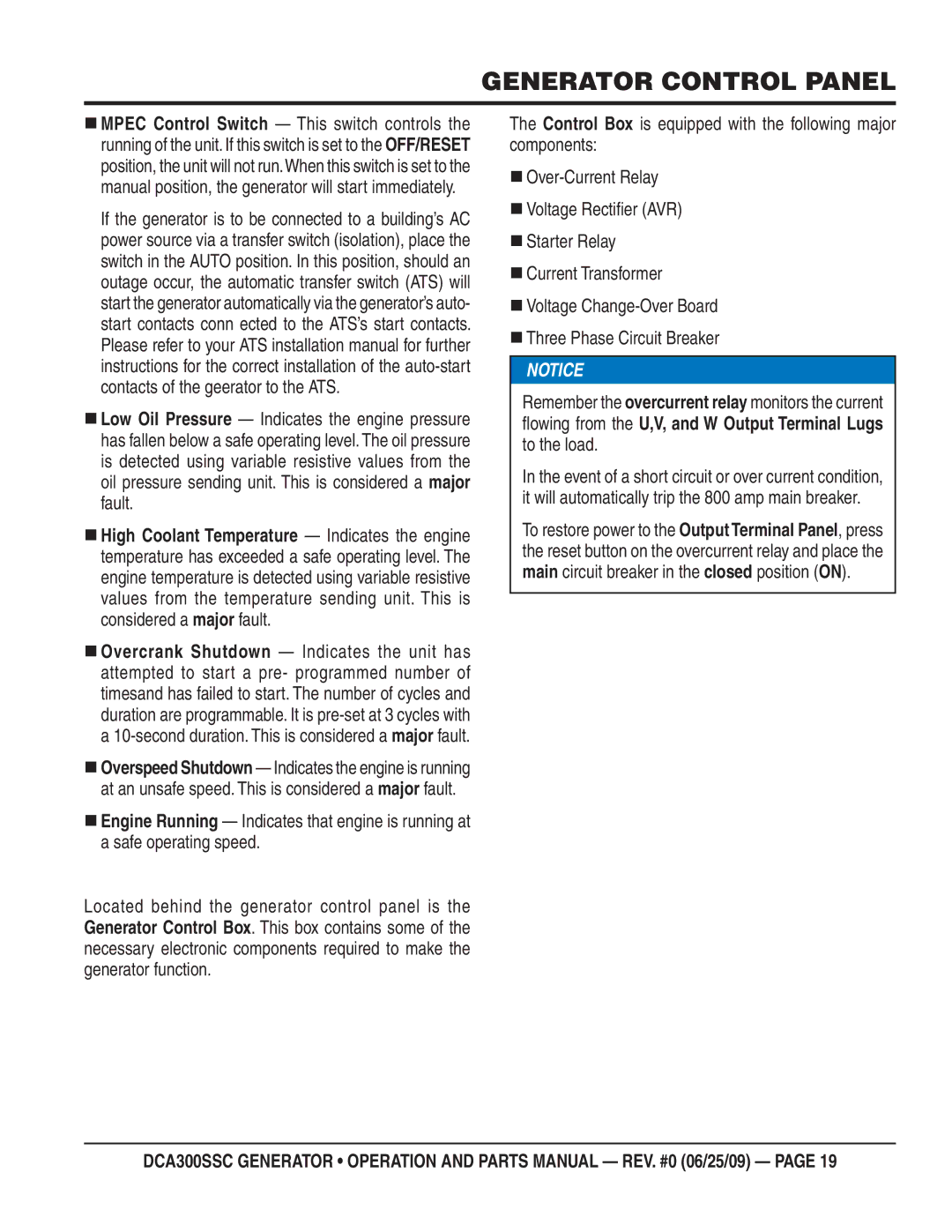 Multiquip DCA300SSC manual Owing from the U,V, and W Output Terminal Lugs to the load 