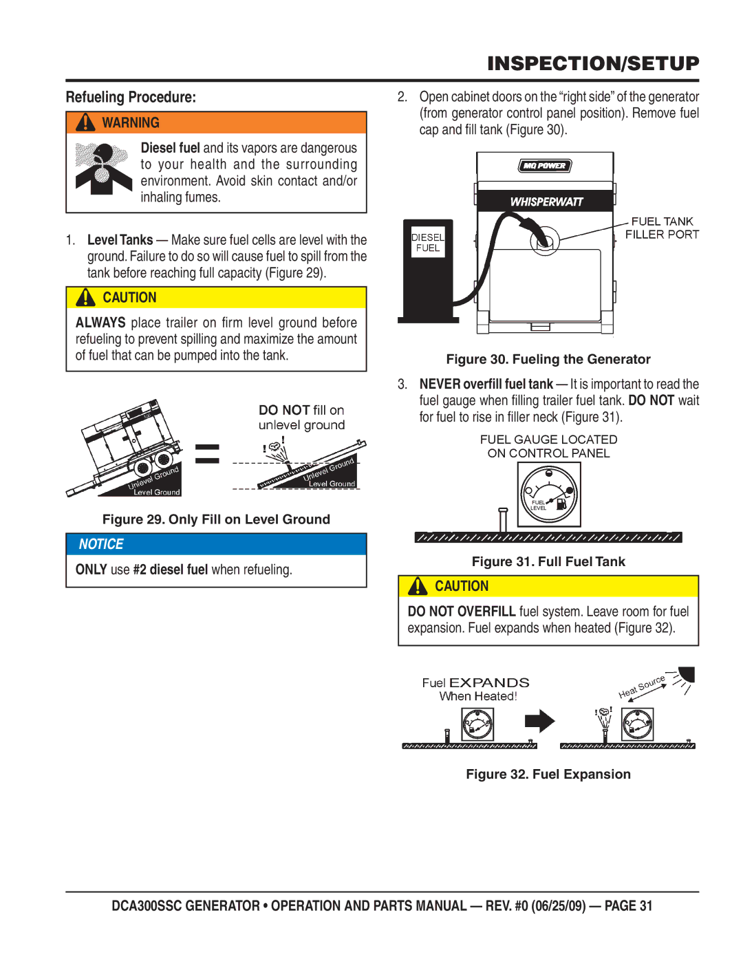 Multiquip DCA300SSC manual Refueling Procedure, Only use #2 diesel fuel when refueling 