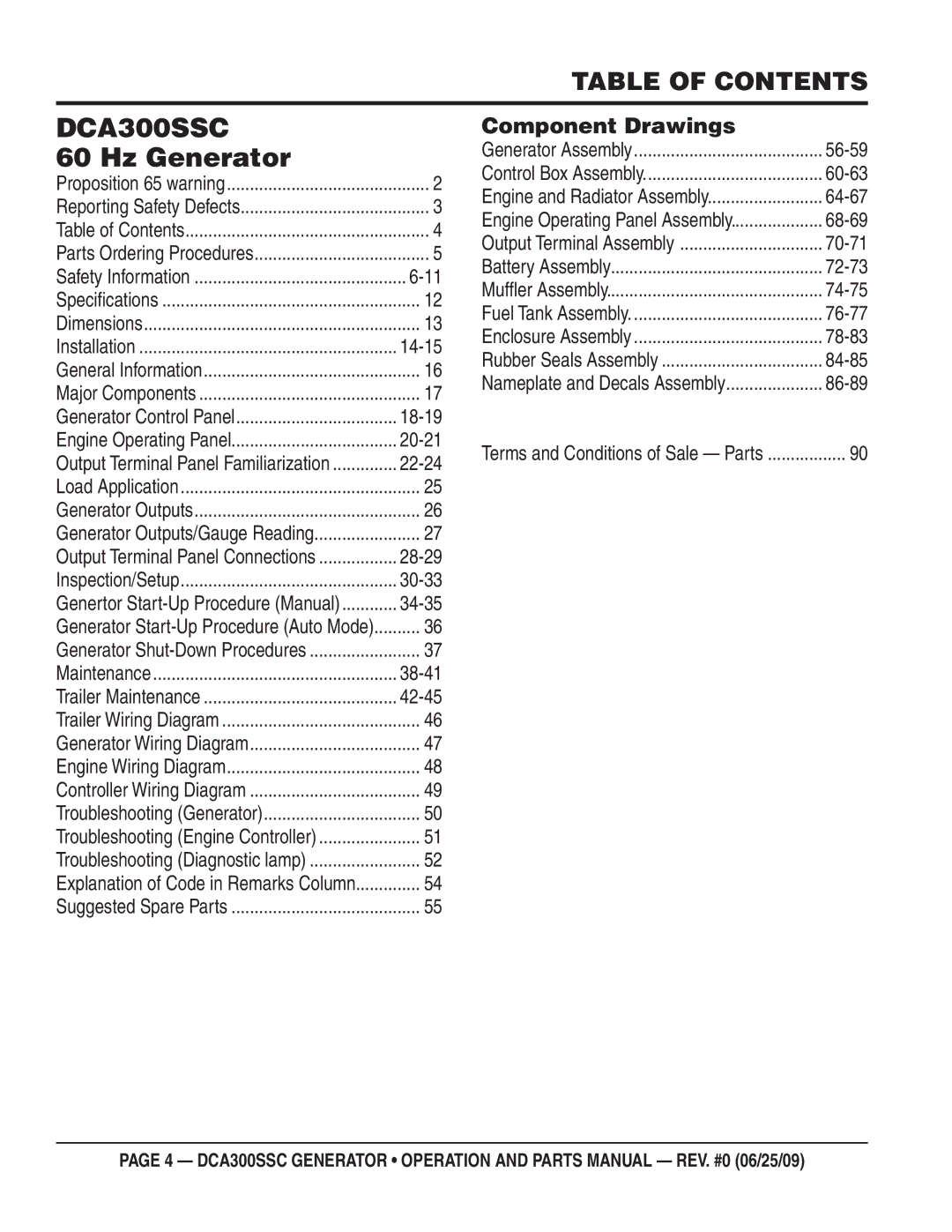 Multiquip DCA300SSC manual Table of Contents 