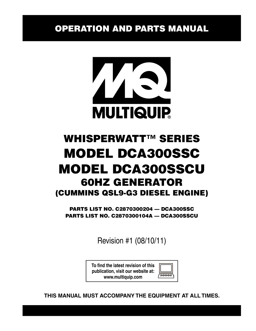 Multiquip DCA300SSCU manual Model dca300ssc Model dca300sscU 