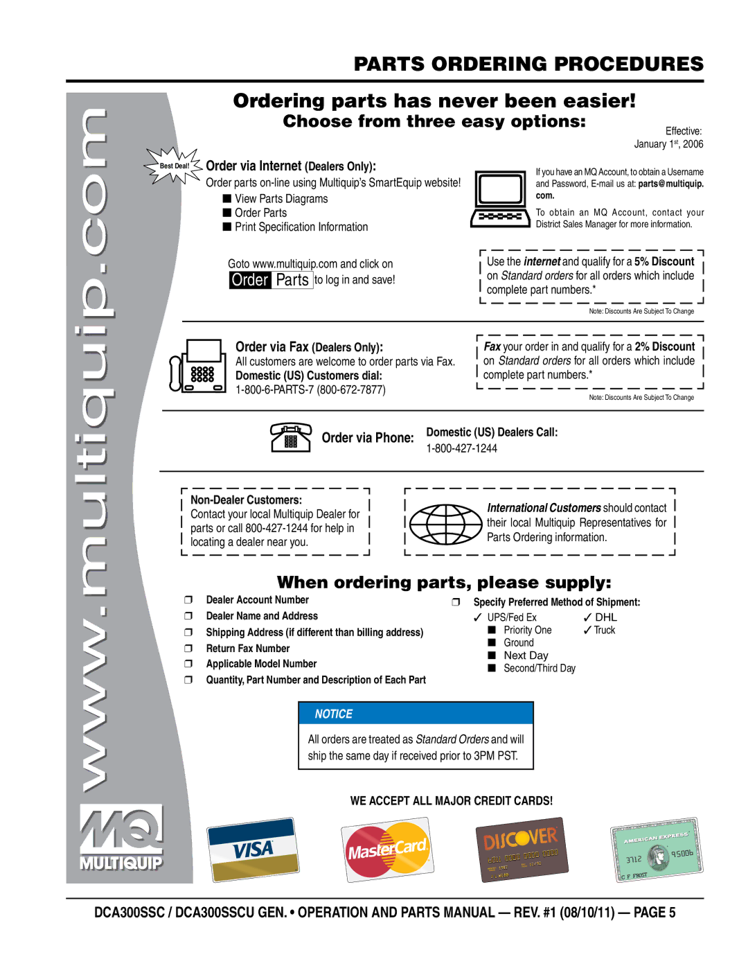 Multiquip DCA300SSCU manual Choose from three easy options 