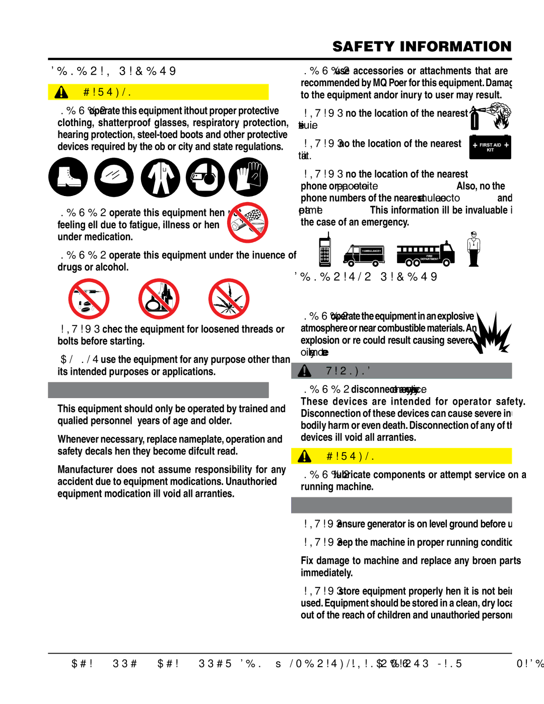 Multiquip DCA300SSCU manual General SaFetY, Generator SaFetY 