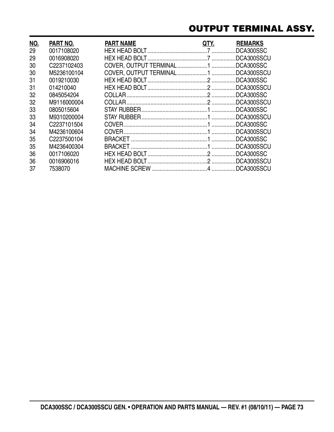 Multiquip DCA300SSCU 0016908020, C2237102403, M5236100104, 0019210030, 014210040, 0845054204, M9116000004, 0805015604 