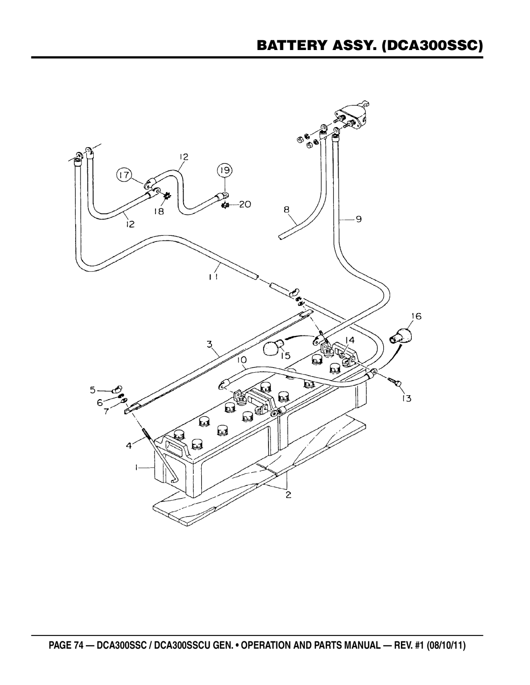 Multiquip DCA300SSCU manual Battery ASSY. DCA300ssc 