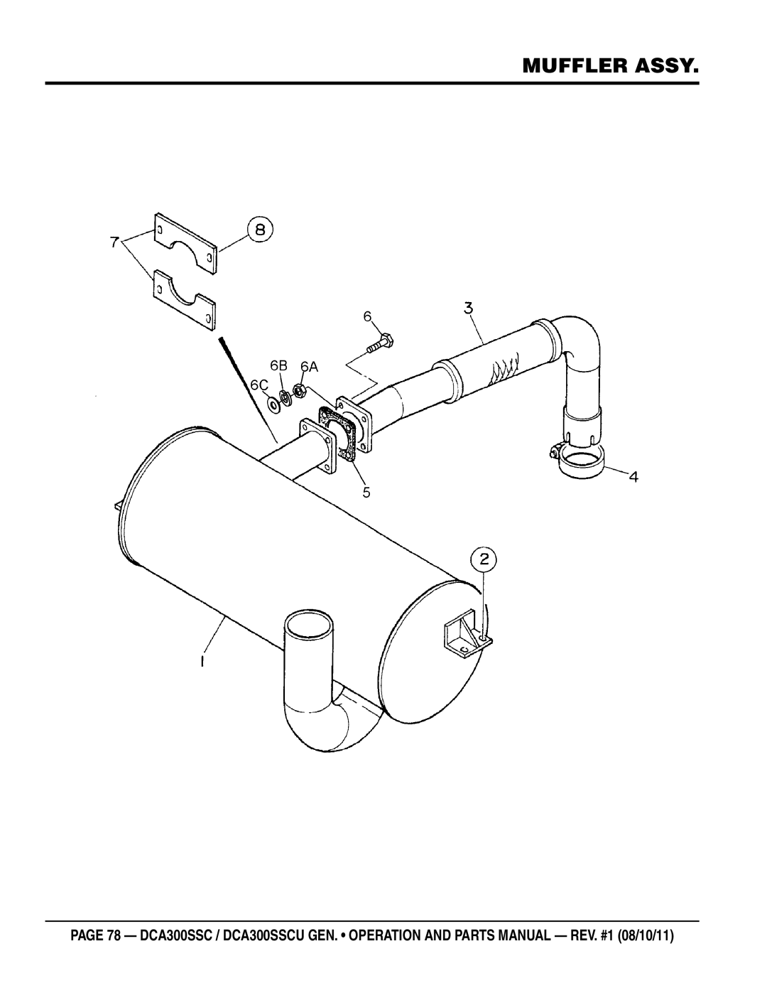 Multiquip DCA300SSCU manual Muffler Assy 