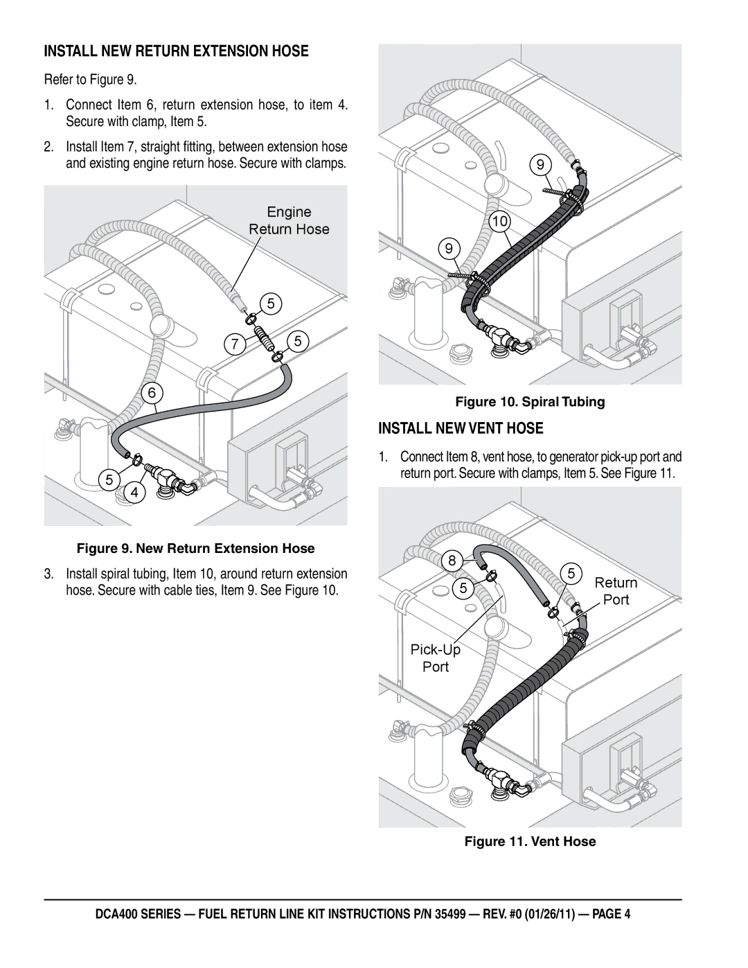 Multiquip DCA400 manual Install New Return extension hose, Install new vent hose 