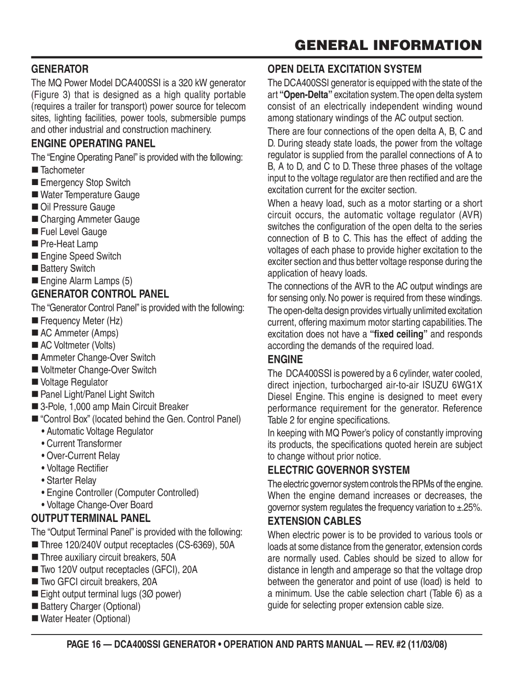 Multiquip DCA400SSI manual General Information 