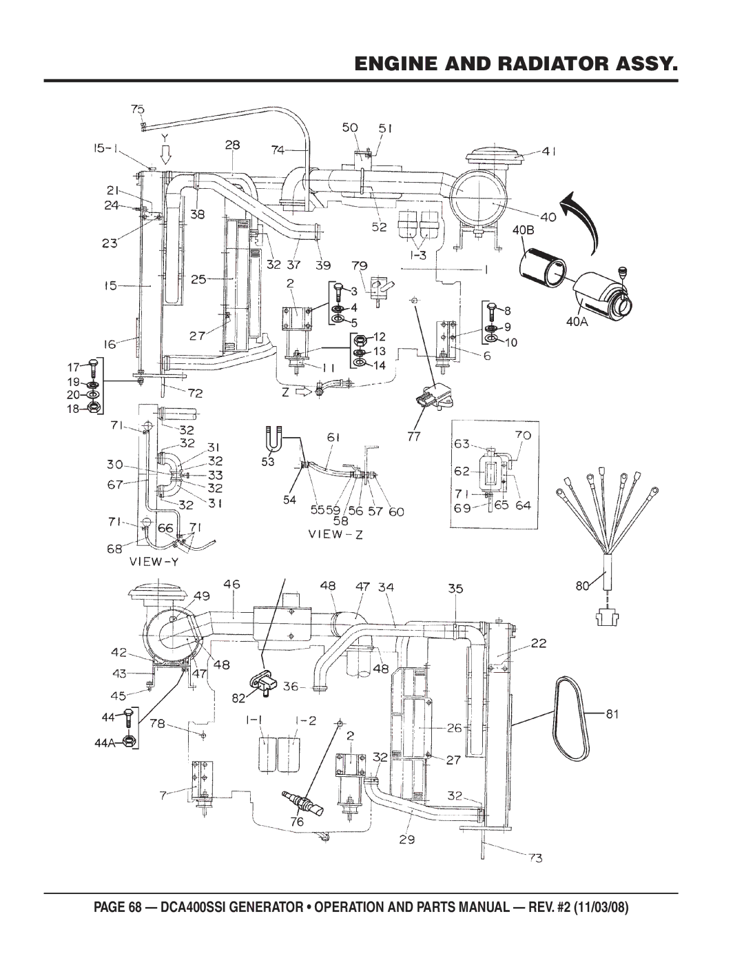 Multiquip DCA400SSI manual Engine and Radiator Assy 