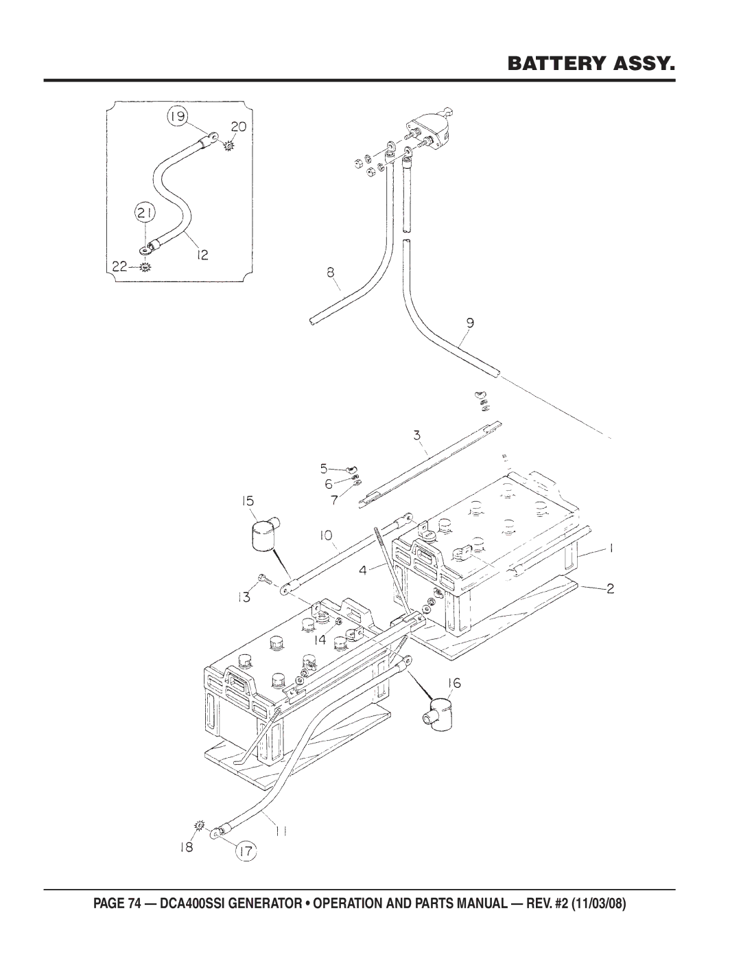 Multiquip DCA400SSI manual Battery Assy 