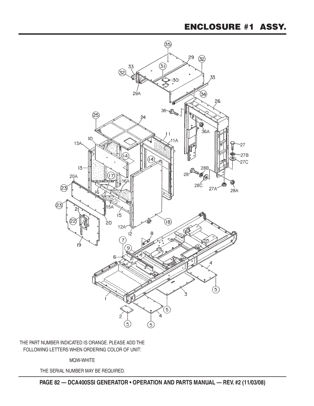 Multiquip DCA400SSI manual Enclosure #1 Assy 