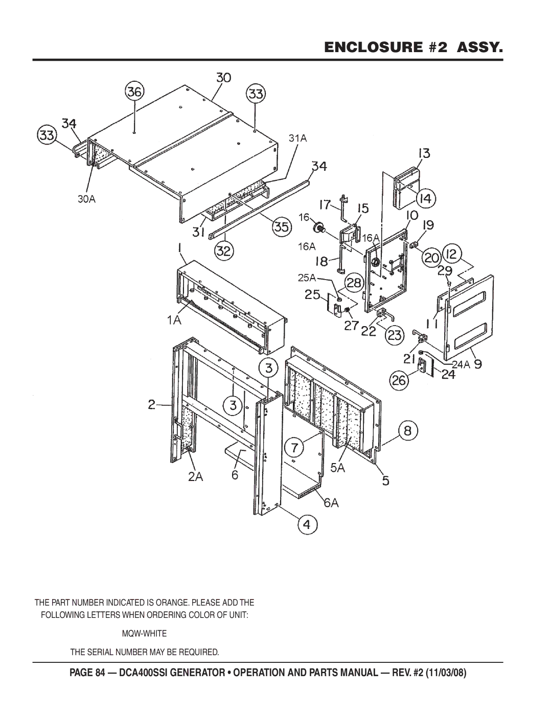 Multiquip DCA400SSI manual Enclosure #2 Assy 